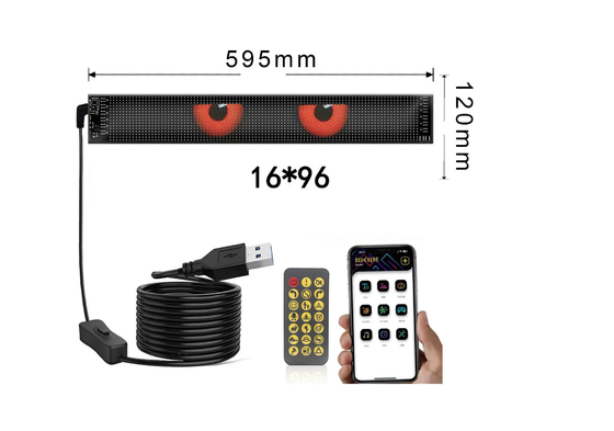 5VDC USB / 2A 37x8.5cm LED Matrix Display لوحة السيارة مرنة بكسل قابل للبرمجة التمرير الإعلانات للقيام بنفسك الرسوم المتحركة النص