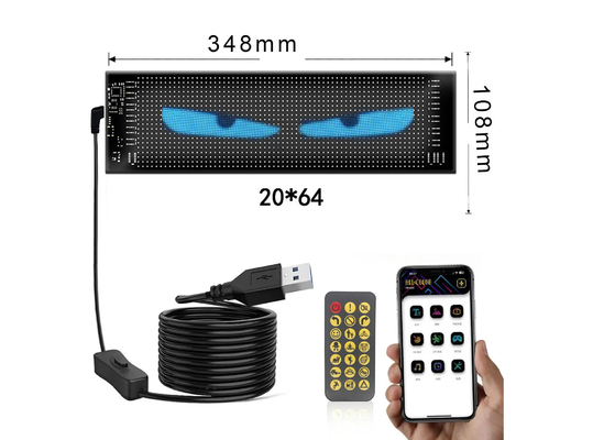 5VDC USB / 2A 37x8.5cm LED Matrix Display لوحة السيارة مرنة بكسل قابل للبرمجة التمرير الإعلانات للقيام بنفسك الرسوم المتحركة النص